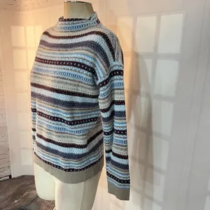 Ann Taylor Multicolor Fair Isle Silver Sparkle Funnel Pullover Sweater Small thumbnail 6