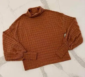 Gimmicks by Buckle Textured Knit Top Womens XS Rust Orange Turtleneck Thumbholes thumbnail 1