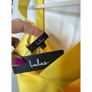 NWT Lulus Social Sensation Light Yellow Square Neck Mini Bodycon Dress Party L thumbnail 5