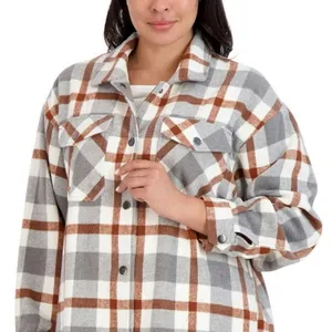 ✨HFX Shirt Sz Medium Jacket Relaxed Fit Drop Shoulder Pockets Gray/Brown✨ thumbnail 2