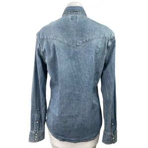 Faherty Women's Blue Long Sleeve Pocket Button Down Denim Jean Shirt Top Size S thumbnail 3