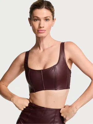 Victoria's Secret Faux Leather Mini Corset Top Lace Up, NWT, L, Burgundy Brown thumbnail 2