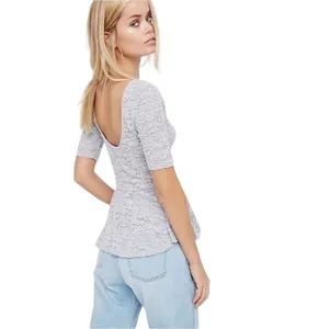 Free People Gray Lacey Second Chance Short Sleeve Peplum Top M thumbnail 2