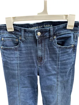 American Eagle Festival Flare Jeans 70s Boho Front Seam Slit Hem Dark Wash 8 thumbnail 3