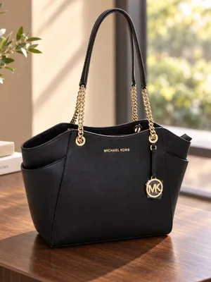 Michael Kors Black Saffiano Leather Chain Shoulder Tote Bag NWT thumbnail 4