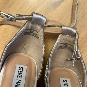 Steve Madden Franky Spark Silver Bedazzled Crystal Open Toe Strap Heels Size 9.5 thumbnail 7