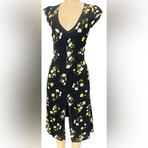 REFORMATION Black Floral Print WELLFLEET V-Neck Cutout Back Midi Dress thumbnail 7