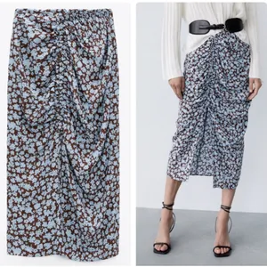 NWT Zara Draped Floral Print Skirt Brown‎ Blue thumbnail 4