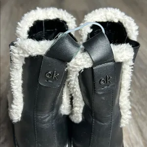 Calvin Klein Black Leather Shearling-Lined Boots Size 5 M thumbnail 5