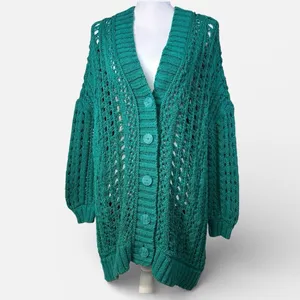 Maeve Anthropologie Teal Open Stitch Oversized Long Cardigan Sweater Small thumbnail 2