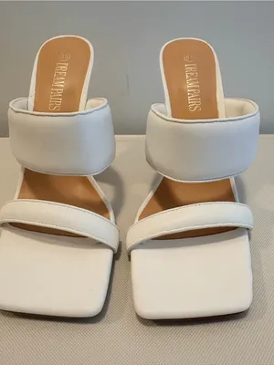 Dream Pairs White Double-Strap Square Toe Slide Heels thumbnail 1