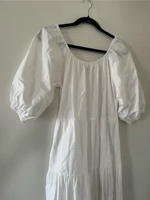 White 100% Cotton Tiered Puff Sleeve Peasant Maxi Dress Small Cottagecore thumbnail 2
