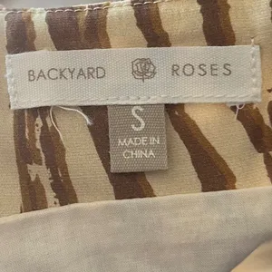 Backyard Roses Ryder Midi Dress Womens Tan‎ Brown Abstract Print Ruched Cinch S thumbnail 8