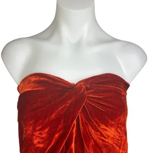 Reformation Women's Orange Velour Velvet Twist Front Strapless Tube Top Size 2 thumbnail 3