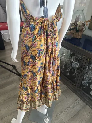 KHAN Floral Paisley Halter Maxi Dress with Tassel Detail Free Size thumbnail 6