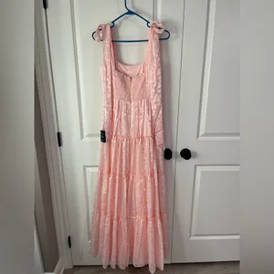 Lulus NWT Picturesque Allure Blush Pink Jacquard Tie Strap Maxi- Size Small thumbnail 2