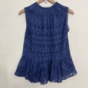 Rebecca Taylor Navy Blue Diamond Embroidered Tank Top Size 4 Silk Cotton thumbnail 4