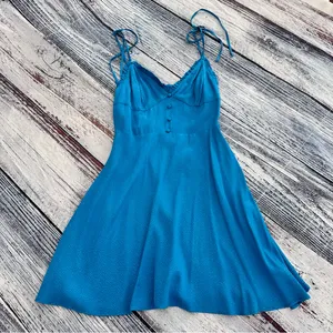 Zara Satin Tie Strap Mini Dress Blue Sleeveless Size Small thumbnail 3