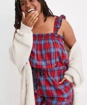 Aerie NWT Plaid Flannel Pajama Romper Sz Small thumbnail 1