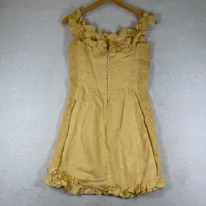 Reformation Yellow Linen Ruffle Smocked Mini Dress Size 10 Off Shoulder Summer thumbnail 10