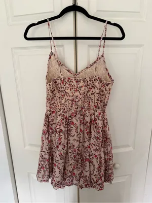 NWT American Eagle Bella Floral Bubble Mini Dress in Cream Size Medium thumbnail 10