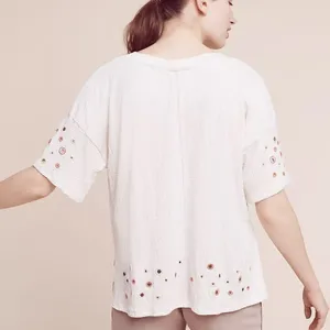 Anthropologie Postmark Catina circle stripe Eyelet Top Boho Cottagecore size M thumbnail 4