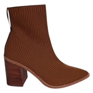 Steven By Steve Madden Nara Sock Booties Camel Brown 7.5‎ Stacked Block Heel thumbnail 6