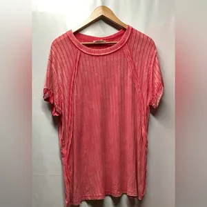 Zenana ribbed boat Neck Distressed raglan top Coral L/XL thumbnail 10