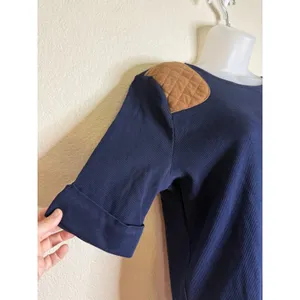 Ralph Lauren LRL XL Sweater Top Navy Blue Quilted Suede Shoulder‎ Patch Ribbed thumbnail 6