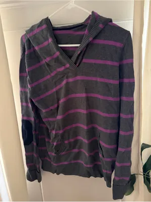 Tommy Hilfiger Sweater Hoodie Purple Gray Striped Size L thumbnail 1