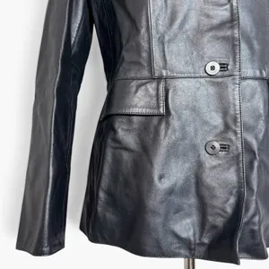 GAP Vintage Black Leather Blazer Jacket Coat Size M Matrix Minimalist Y2K 90s thumbnail 2