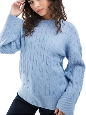 Cotton On Blue Cable Knit Crewneck Sweater Jumper Size Medium Box Fit thumbnail 1