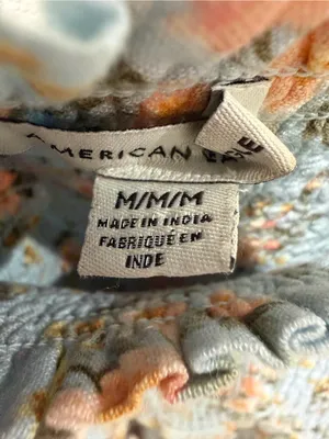 American Eagle Floral Smocked Mini Dress Blue Linen Blend Boho Cottagecore M thumbnail 11