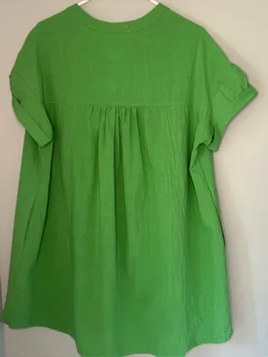 Ces Femme "Take It Easy" Cotton Gauze Babydoll Vibrant Kelly Green Oversize S thumbnail 2