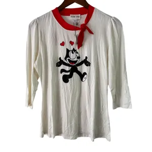 Unique Vintage‎ Felix The Cat Hearts Graphic Top Red Neck Tie Womens L thumbnail 2