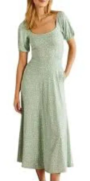Boden Milkmaid Dress Womens 6P Sage Green Ditsy Floral Puff Sleeve thumbnail 1
