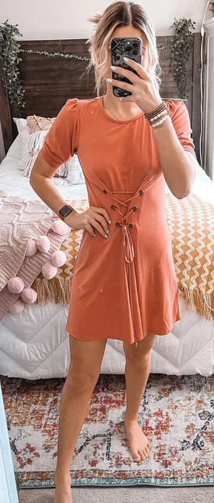 BCBGGeneration Orange Lace Up Mini Dress thumbnail 1