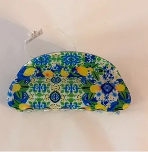 Free People Well Traveled Hair Claw Clip Lemon Tree Blue Green Pattern NWT OS thumbnail 4
