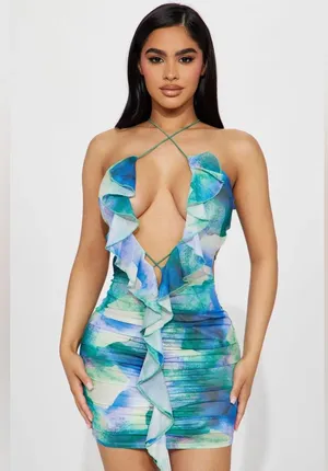 🌸AMTIOUS mesh blue mini dress ✨ thumbnail 1