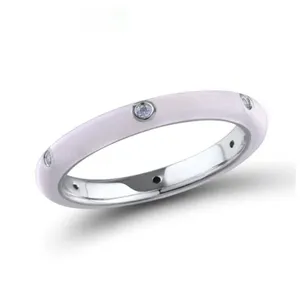 NEW Women's White Ceramic Pave Diamond Sterling Silver Band Ring, Size 7‎ thumbnail 2