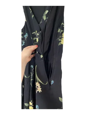 Joie Floral Mini Dress V Neck Black Sleeveless Silk Dress Size Medium thumbnail 6