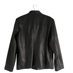 N.Y.D.A Leather Jacket Women Brown Soft Full Zip Modern Minimalist Moto Sz Large thumbnail 4