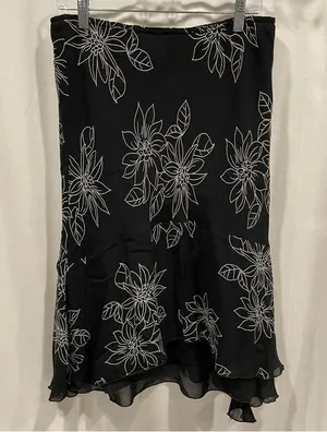 Y2K flowy whimsigoth black floral midi ruffle skirt goth glamour thumbnail 1