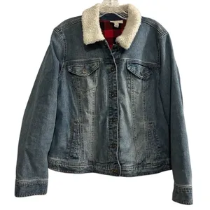 Style & Co Women's Sherpa Lined Collar Denim Jacket Blue Size L Casual‎ thumbnail 1