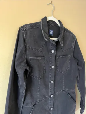 GAP Black Denim Button-Front Shirt Jacket Dress thumbnail 2