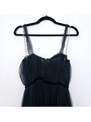 NWT Sau Lee Camille Tulle Ruffle Gown 4 Black Sheer Tiered Bustier Aline thumbnail 11