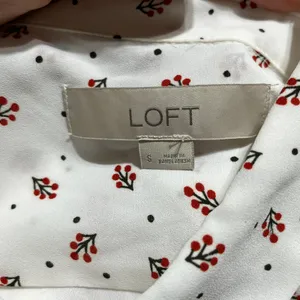 Loft Women's White‎ Red Green Berry Velvet Cuff Button Blouse Size Small thumbnail 4