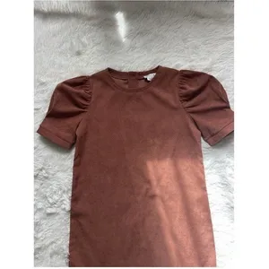 Molly Bracken XS Corduroy Shift Dress Brown Puff Sleeve Mini Retro Fall thumbnail 3