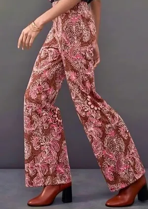 Maeve Anthropologie Maria Pink Paisley Metallic Jacquard Flare Pants Size 0 thumbnail 1