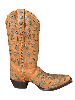 J.B. Dillon Turquoise Leather Cutout Pointed Toe boots Western Coastal Cowgirl 7 thumbnail 3
